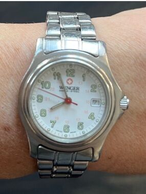 Wenger Women's Silver Stainless Steel Watch with White Dial and Red Seconds Hand